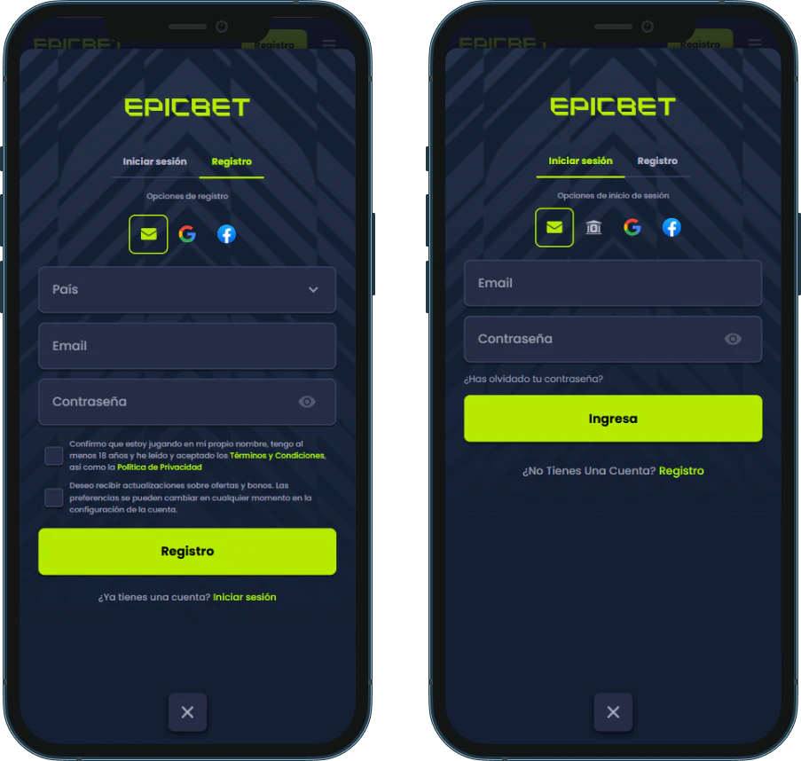 Epicbet: registro e inicio de sesión
